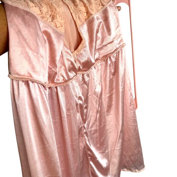 Blush Pink Lace Chiffon Maxi Gown Sheer Overlay Lined Empire Waist Size XL - Picture 6 of 6